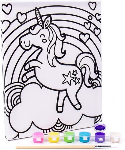 Horizon Group USA Pre-Printed Stretched Canvases & Paint Set, Includes 3 Canvases with Customizable Patterns, 18 Acrylic Paints, 3 Paintbrushes, Rainbow Unicorn-Stained Glass-Shark in Saudi Arabia