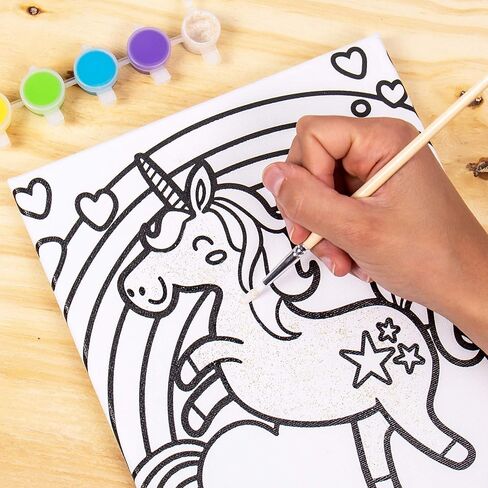 Horizon Group USA Pre-Printed Stretched Canvases & Paint Set, Includes 3 Canvases with Customizable Patterns, 18 Acrylic Paints, 3 Paintbrushes, Rainbow Unicorn-Stained Glass-Shark in Saudi Arabia
