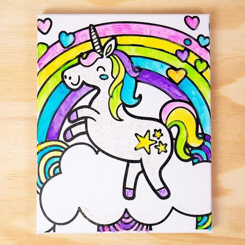 Horizon Group USA Pre-Printed Stretched Canvases & Paint Set, Includes 3 Canvases with Customizable Patterns, 18 Acrylic Paints, 3 Paintbrushes, Rainbow Unicorn-Stained Glass-Shark in Saudi Arabia