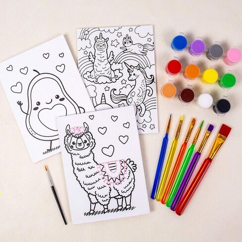 Horizon Group USA Pre-Printed Stretched Canvases & Paint Set, Includes 3 Canvases with Customizable Patterns, 18 Acrylic Paints, 3 Paintbrushes, Rainbow Unicorn-Stained Glass-Shark in Saudi Arabia