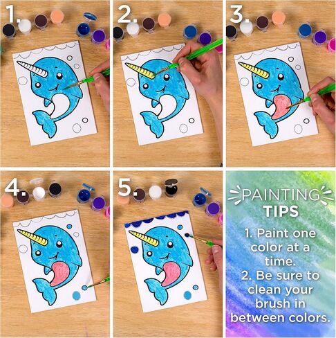 Horizon Group USA Pre-Printed Stretched Canvases & Paint Set, Includes 3 Canvases with Customizable Patterns, 18 Acrylic Paints, 3 Paintbrushes, Rainbow Unicorn-Stained Glass-Shark in Saudi Arabia
