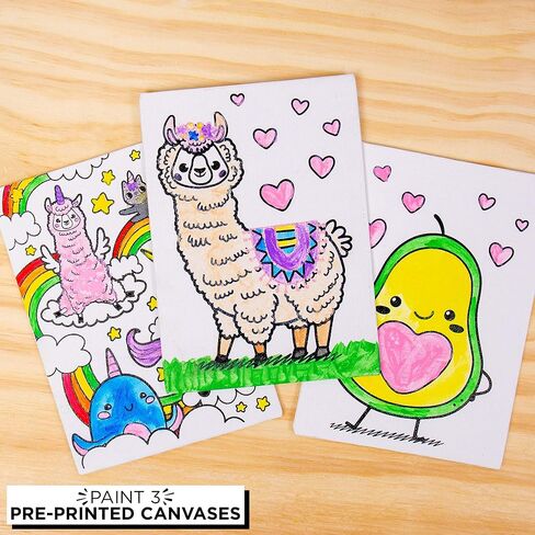 Horizon Group USA Pre-Printed Stretched Canvases & Paint Set, Includes 3 Canvases with Customizable Patterns, 18 Acrylic Paints, 3 Paintbrushes, Rainbow Unicorn-Stained Glass-Shark in Saudi Arabia