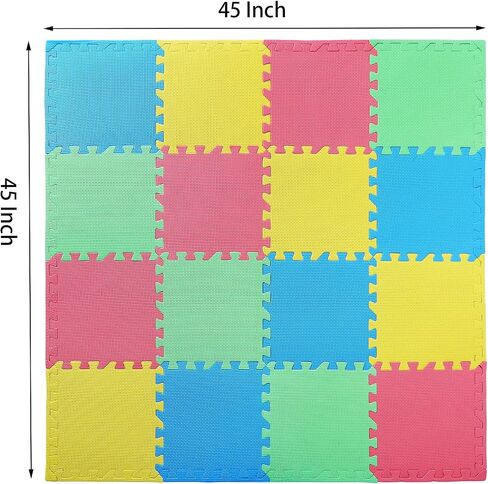 Nicunom 16 Tiles Kid's Puzzle Play Mat, Foam Mats Solid Foam Floor Mats, EVA Interlocking Puzzle Exercise Mats for Kids Children, 12" x12" in Saudi Arabia