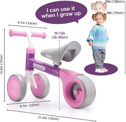 AyeKu Baby Balance Bike for 1 Year Old Boys Girls 12-24 Month Toddler Balance Bike, 4 Wheels Toddler First Bike, First Birthday Gifts in Kuwait