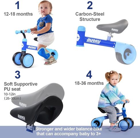 AyeKu Baby Balance Bike for 1 Year Old Boys Girls 12-24 Month Toddler Balance Bike, 4 Wheels Toddler First Bike, First Birthday Gifts in Kuwait