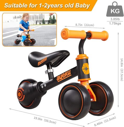 AyeKu Baby Balance Bike for 1 Year Old Boys Girls 12-24 Month Toddler Balance Bike, 4 Wheels Toddler First Bike, First Birthday Gifts in Kuwait