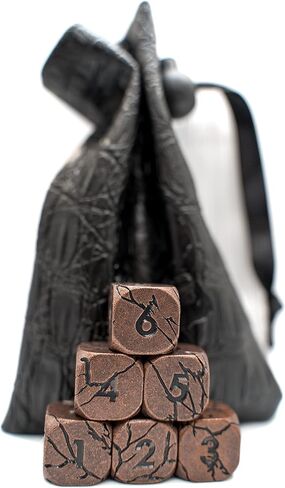 Set of 6 Heavy Duty Metal D6 Standard Game Dice with Leather Carry Pouch, for DND, Liars Dice, Roleplay, Display & More (Cracked Gold Dice 6 Pack & Leather Bag) in Saudi Arabia