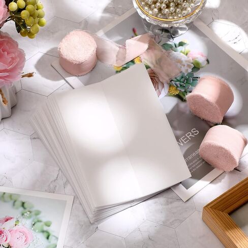 Berlune 50 Pack Vellum Jackets for 5x7 Invitations Pre Folded Vellum Jackets 4 Rolls 1'' x 10 yd Pink Chiffon Ribbon Wedding Invitations Wraps Translucent Vellum Paper for Baby Shower Birthday Cards in Saudi Arabia