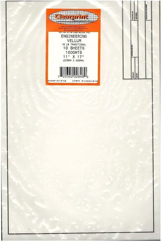 ملاءات Clearprint Vellum مع مجموعة العنوان المهندسي، 8.5 × 28 بوصة، 7.3 كجم، 60 GSM، 1000 ساعة قطن 100%، 10 ملاءات/العبوة، أبيض شفاف (10221210) in Kuwait