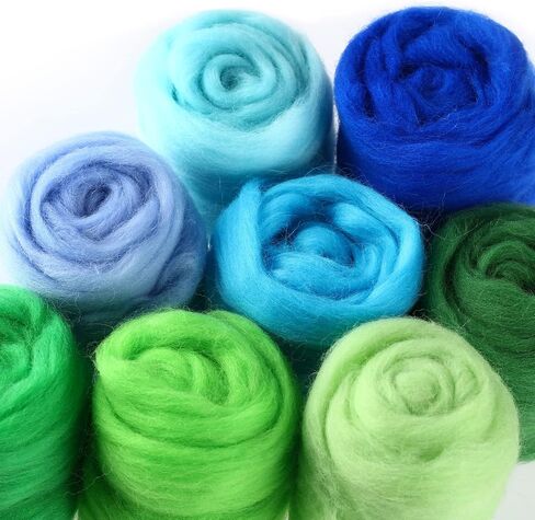 8 Colors 160g Needle Felting Wool Colorful Wool Roving Beautiful Roving Wool Nature Wool Roving Yarn Handmade Sheep Wool Needle Felting Color Wool Sets for Felting DIY Craft (Green Series) in Saudi Arabia
