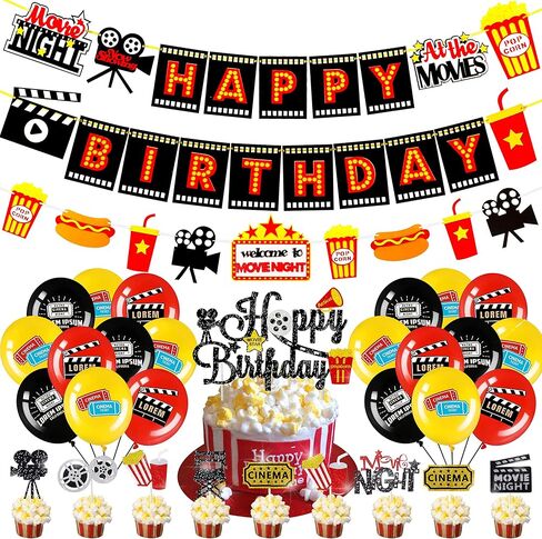 زينة حفلات اعياد الميلاد بنمط فيلم «Happy Birthday» من اللاتكس، بالونات من الفويل واللاتكس لتزيين الكيك والكب كيك ولوازم الحفلات بطابع فيلم سينما in Kuwait
