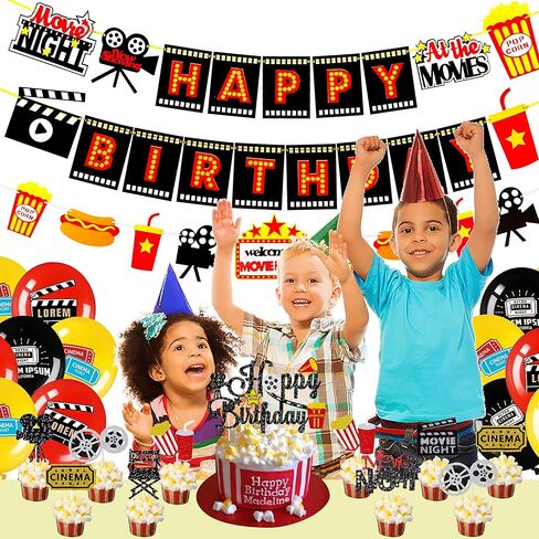 زينة حفلات اعياد الميلاد بنمط فيلم «Happy Birthday» من اللاتكس، بالونات من الفويل واللاتكس لتزيين الكيك والكب كيك ولوازم الحفلات بطابع فيلم سينما in Kuwait