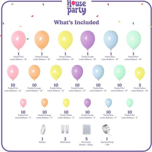 HOUSE OF PARTY Rainbow Balloon Arch Kit -135 Pcs Colorful Pride Balloons Included for Balloon Garland, Arch, and Fiesta Decorations for Easter Party Decorations, Baby Girl Birthday and Party Supplies! in Saudi Arabia