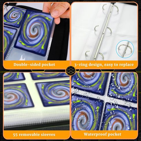 ألبوم بطاقات تجارة Card Binder مع 55 كمًا، حامل كتب بطاقات بأربعة جيوب يناسب 440 بطاقة لصورة مقاس 3 بوصات، مجموعة بطاقات ألعاب TCG، ألبوم جامع بطاقات التداول الرياضية in Kuwait
