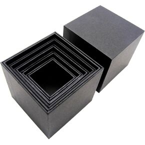 صندوق هدايا اسود، صندوق هدايا مربع صلب، مجموعة من 5 قطع، 1.6 × 1.6 × 1.6 إلى 3.2 × 3.2 × 3.2 انش، حجم صغير (اسود) in Kuwait