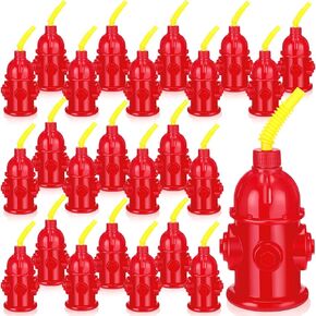 12 Pcs 10oz Straw Fire Hydrant Cups with Lids Plastic Firefighter Patrol Party Favors Reusable Red Fire Truck Cup Decoration for Firefighter Kids Birthday Party Supplies