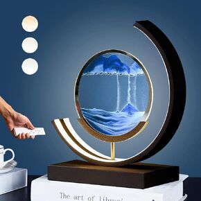 Moving Sand Art Picture, 3D Round Sand Picture Lamp 3 Colors Art Light with Stand Relaxing Desktop Home Decor and Office