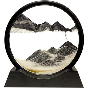 HYUGF 12" Moving Sand Art Picture Ocean Decor - 3D Deep Sea Sandscape Liquid Motion, Round Glass Frame Display Flowing Sand Relaxing Gift for Kids Adults Home Office Work Desktop Decoration Toy, Blue