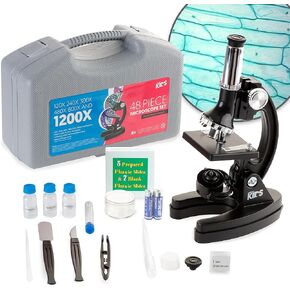 AmScope - FBA_M30-ABS-KT1-W AMSCOPE-Kids M30-ABS-KT1-W 120X-240X-300X-480X-600X-1200X طقم مجهر بيولوجي تعليمي للأطفال 48 قطعة بذراع وقاعدة معدنية in Kuwait