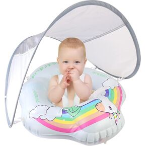 Baby Swimming Pool Floats with Canopy, No Flip Over Inflatable Baby Float with Sponge Safety Support Bottom, Fun Water Toys for Kids 3-36 Months in Kuwait