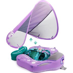 Mambobaby Float Upgrade Add Tail Baby Float مع مظلة لخصر الرضع، حلقة سباحة لتدريب السباحة، ألعاب غير قابلة للنفخ مع حزام أمان قابل للتعديل (أزرق - سمكة ملونة) in Kuwait