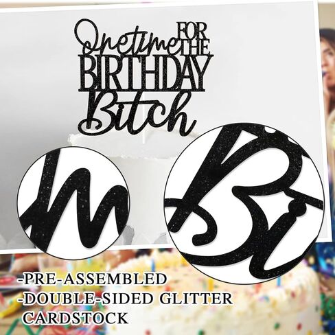 قطعة علوية لكعكة عيد الميلاد مرة واحدة، زينة كعكة عيد ميلاد لامعة، لوازم ديكور حفلات أعياد الميلاد للبالغين، أسود مزدوج الجوانب in Kuwait