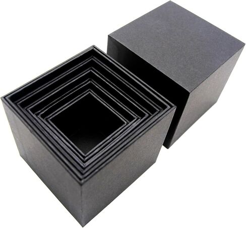صندوق هدايا اسود، صندوق هدايا مربع صلب، مجموعة من 5 قطع، 1.6 × 1.6 × 1.6 إلى 3.2 × 3.2 × 3.2 انش، حجم صغير (اسود) in Kuwait