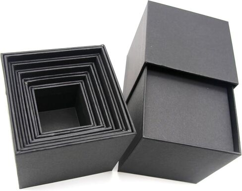 صندوق هدايا اسود، صندوق هدايا مربع صلب، مجموعة من 5 قطع، 1.6 × 1.6 × 1.6 إلى 3.2 × 3.2 × 3.2 انش، حجم صغير (اسود) in Kuwait