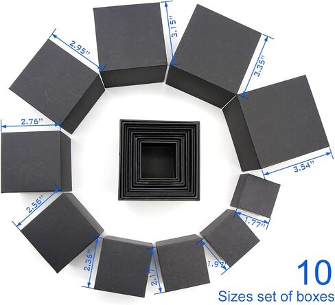 صندوق هدايا اسود، صندوق هدايا مربع صلب، مجموعة من 5 قطع، 1.6 × 1.6 × 1.6 إلى 3.2 × 3.2 × 3.2 انش، حجم صغير (اسود) in Kuwait