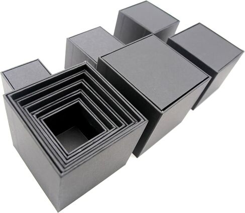 صندوق هدايا اسود، صندوق هدايا مربع صلب، مجموعة من 5 قطع، 1.6 × 1.6 × 1.6 إلى 3.2 × 3.2 × 3.2 انش، حجم صغير (اسود) in Kuwait