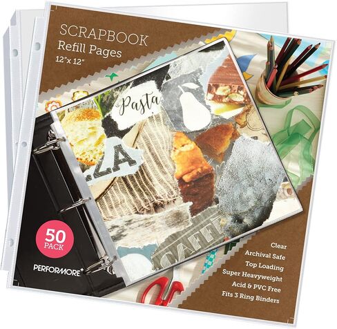 50 Pack of Scrapbook Refill Pages, 12.25" X 12.25" Clear Sheet Protectors for 3 Ring Binder, Plastic Sheet Sleeves, Top Loading Paper Protector, Archival Safe for Documents and Photo in Saudi Arabia