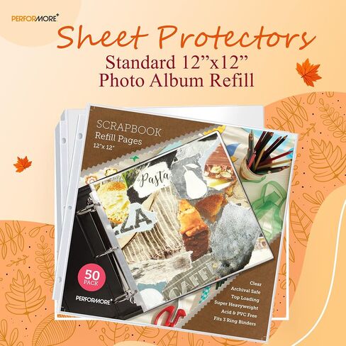 50 Pack of Scrapbook Refill Pages, 12.25" X 12.25" Clear Sheet Protectors for 3 Ring Binder, Plastic Sheet Sleeves, Top Loading Paper Protector, Archival Safe for Documents and Photo in Saudi Arabia