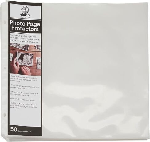 50-Pack 12x12 Scrapbook Refill Pages, Protective Sleeves, Page Protectors for Memory Books, Hole Punched, Durable Plastic Material (Clear, 0.16 mm Thick) Bulk Pack in Saudi Arabia