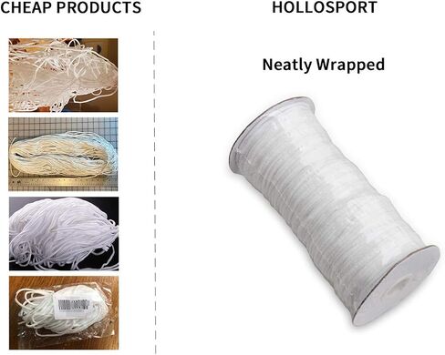 سلك مرن مستدير 3 مم من Hollosport للأقنعة باللون الأبيض، شريط حبل مطاطي رفيع ناعم 1/8 بوصة للخياطة (1/8 بوصة 100 متر دائري) in Kuwait