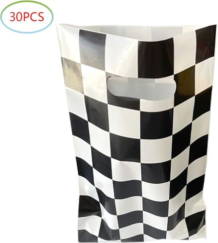 30 عبوة من حقائب هدايا حفلات السيارات سباق، أكياس هدايا على شكل متسابق باللون الأبيض والأسود بتصميم مربعات متداخلة هدايا الحفلات ديكورات الحفلات للأطفال وسباق السيارات هدايا حفلات أعياد الميلاد in Kuwait