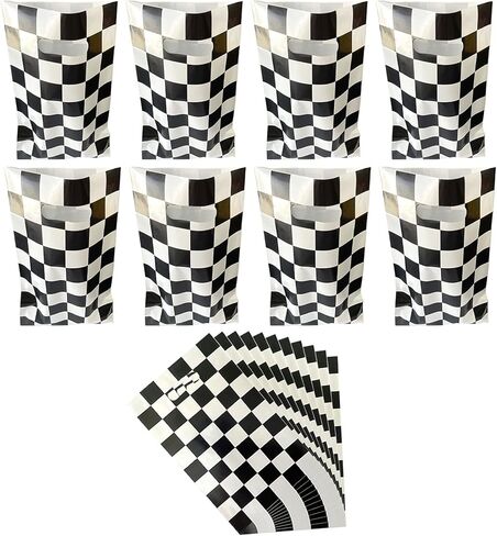 30 عبوة من حقائب هدايا حفلات السيارات سباق، أكياس هدايا على شكل متسابق باللون الأبيض والأسود بتصميم مربعات متداخلة هدايا الحفلات ديكورات الحفلات للأطفال وسباق السيارات هدايا حفلات أعياد الميلاد in Kuwait