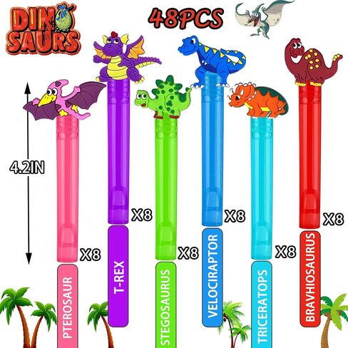 48 Pack Dinosaur Bubble Mini Wand,Dinosaur Birthday Party Supplies,Dinosaur Party Favors Neon Toys for Kids,Dinosaur Party Decorations Goodie Bag Stuffers Gifts for Kids in Saudi Arabia
