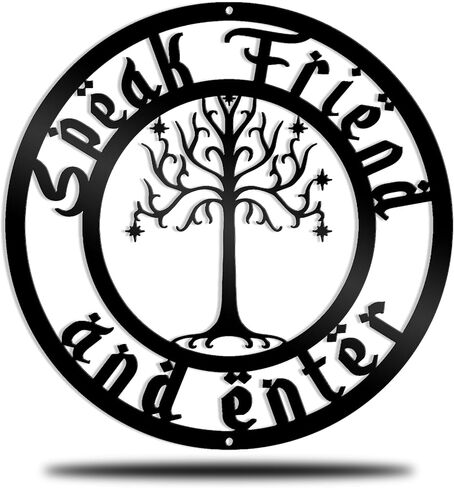 ألعاب Pentacle Toys تكلم صديقًا وأدخل علامة معدنية - علامة Geek Chic - ديكور مدخل مضحك - هدية سيد الخاتم - هدية الترحيب بالمنزل الجديد - شماعات الباب الأمامي - تحدث مع صديق وادخل بالشجرة in Kuwait