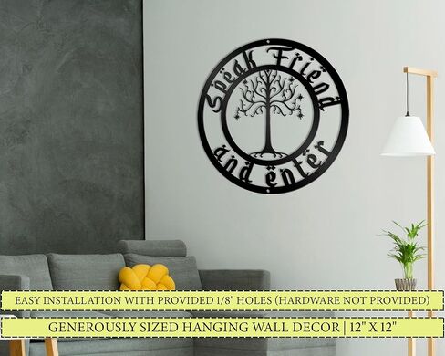 ألعاب Pentacle Toys تكلم صديقًا وأدخل علامة معدنية - علامة Geek Chic - ديكور مدخل مضحك - هدية سيد الخاتم - هدية الترحيب بالمنزل الجديد - شماعات الباب الأمامي - تحدث مع صديق وادخل بالشجرة in Kuwait