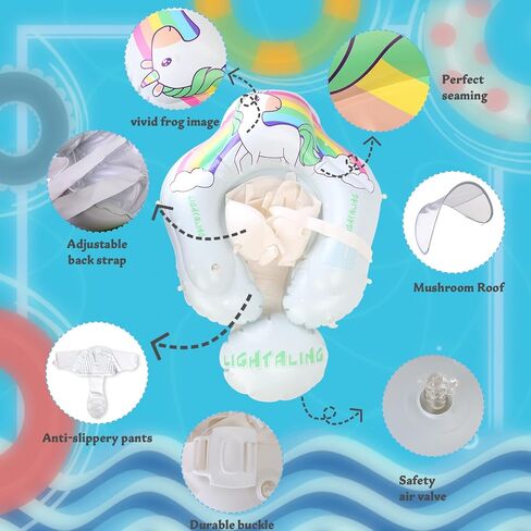 Baby Swimming Pool Floats with Canopy, No Flip Over Inflatable Baby Float with Sponge Safety Support Bottom, Fun Water Toys for Kids 3-36 Months in Kuwait