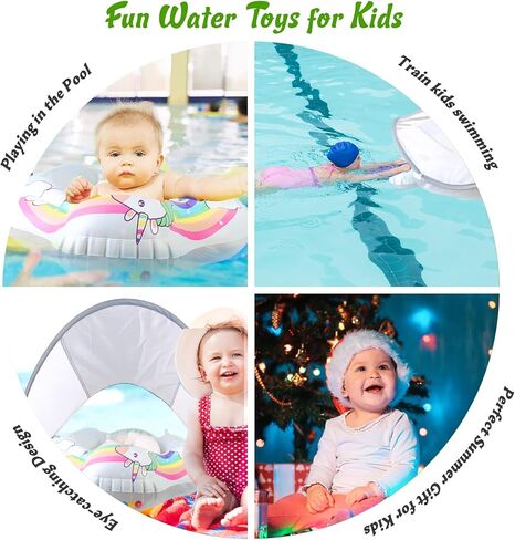 Baby Swimming Pool Floats with Canopy, No Flip Over Inflatable Baby Float with Sponge Safety Support Bottom, Fun Water Toys for Kids 3-36 Months in Kuwait