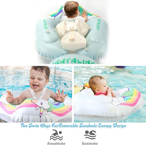 Baby Swimming Pool Floats with Canopy, No Flip Over Inflatable Baby Float with Sponge Safety Support Bottom, Fun Water Toys for Kids 3-36 Months in Kuwait