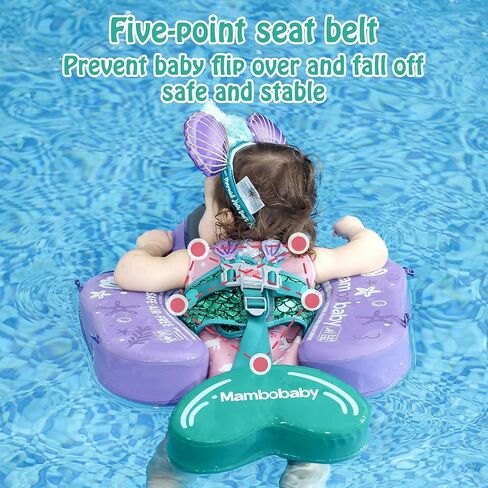 Mambobaby Float Upgrade Add Tail Baby Float مع مظلة لخصر الرضع، حلقة سباحة لتدريب السباحة، ألعاب غير قابلة للنفخ مع حزام أمان قابل للتعديل (أزرق - سمكة ملونة) in Kuwait