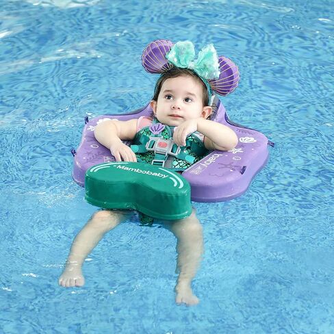 Mambobaby Float Upgrade Add Tail Baby Float مع مظلة لخصر الرضع، حلقة سباحة لتدريب السباحة، ألعاب غير قابلة للنفخ مع حزام أمان قابل للتعديل (أزرق - سمكة ملونة) in Kuwait