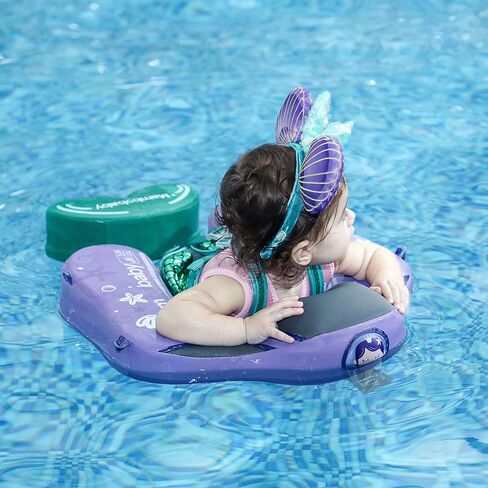 Mambobaby Float Upgrade Add Tail Baby Float مع مظلة لخصر الرضع، حلقة سباحة لتدريب السباحة، ألعاب غير قابلة للنفخ مع حزام أمان قابل للتعديل (أزرق - سمكة ملونة) in Kuwait