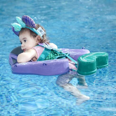 Mambobaby Float Upgrade Add Tail Baby Float مع مظلة لخصر الرضع، حلقة سباحة لتدريب السباحة، ألعاب غير قابلة للنفخ مع حزام أمان قابل للتعديل (أزرق - سمكة ملونة) in Kuwait
