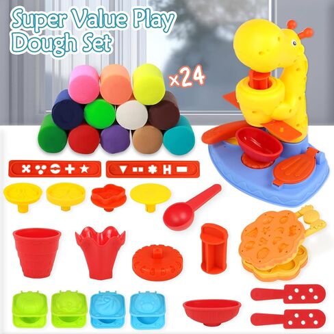 لعب العجين للأطفال، عزيزي دير 43 قطعة من صانعة الآيس كريم للأطفال مجموعات عجينة البرجر وإبداعات المطبخ وأدوات العجين للعب مع 24 عجينة طين، 3 4 6 8 سنوات هدية عيد ميلاد للأولاد والبنات in Kuwait