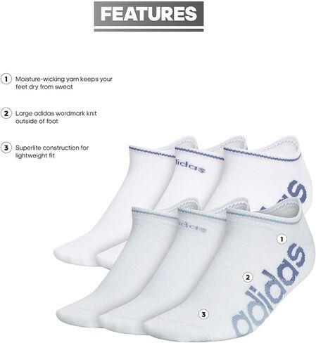 adidas Womens Superlite Linear No Show Socks (6-pair) in Saudi Arabia