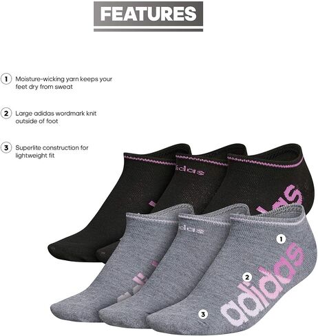 adidas Womens Superlite Linear No Show Socks (6-pair) in Saudi Arabia