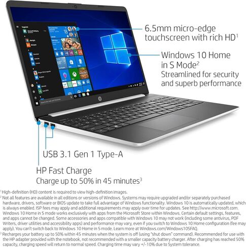 HP 15-Inch HD Touchscreen Laptop, 10th Gen Intel Core i3-1005G1, 4 GB SDRAM, 128 GB Solid-State Drive, Windows 10 Home in S Mode (15-dy1010nr, Natural Silver), 15-15.99 inches in Saudi Arabia
